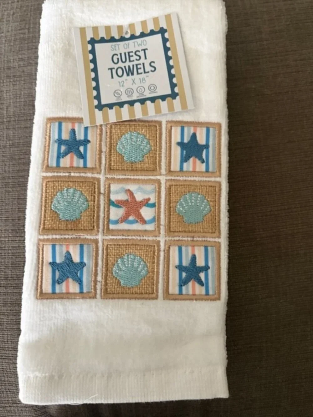 Hand Guest Towels Set of 2- White with Sea Decorations